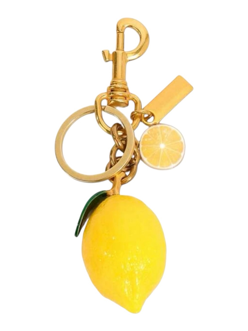 •Lemocello• Yellow Lemon Bag Charm Keychain Gold Tone
